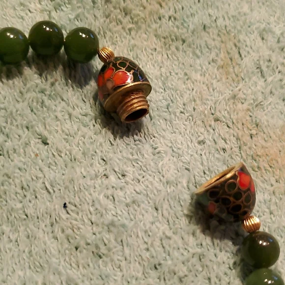 Stunning Vintage Chinese Jade & Carnelian Cloisonne Necklace